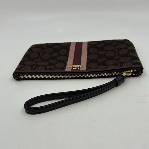 Coach Large Wristlet in Signature Jacquard with Stripe Brown/Pink Multi  F43009 - Picture 6 of 16